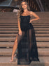 A Line Spaghetti Straps Sequins Tulle Prom Dress with Slit LBQ3478